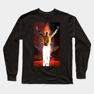 Portrait, digital collage and special processing. Shirtless man, stands. All chakras opened. Mystic. Long Sleeve T-Shirt